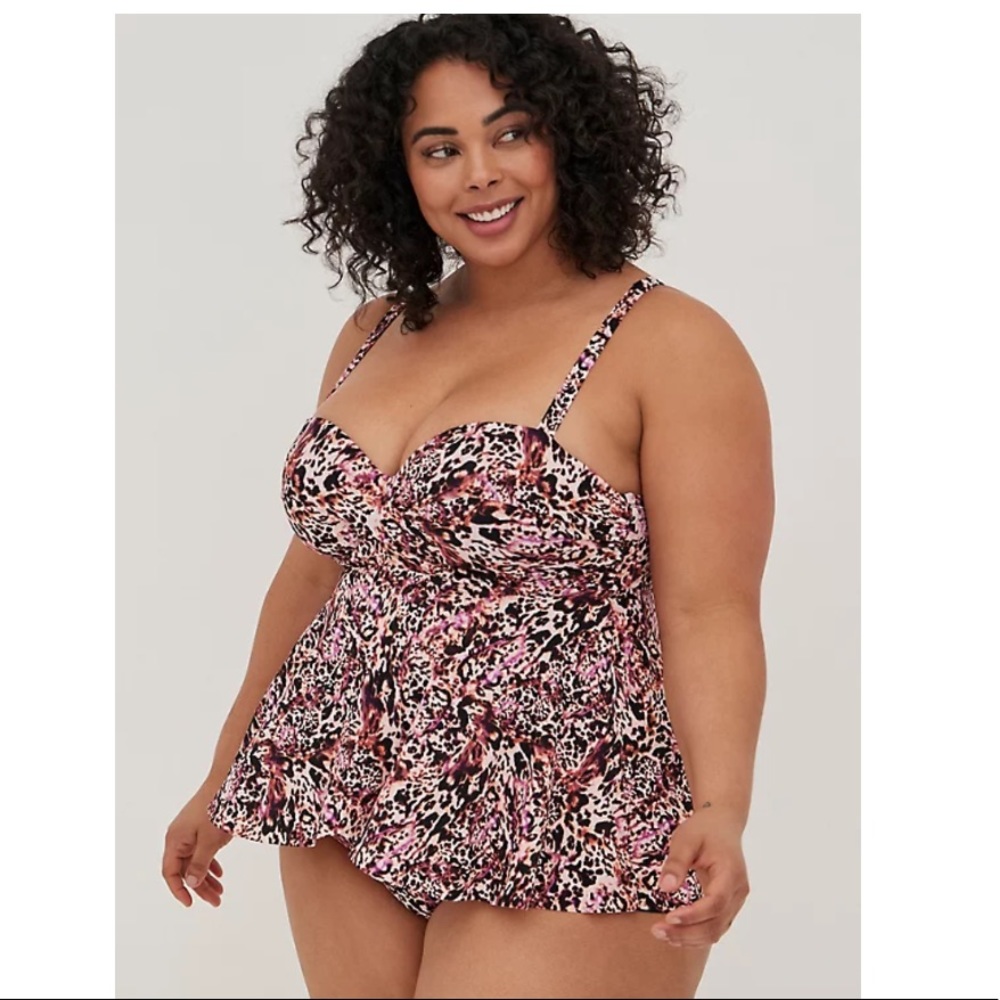 NWT TORRID BABYDOLL SWIMSUIT - LEOPARD PINK
